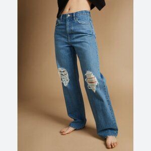 Oak + Fort High-Rise Long Length Jeans Distressed